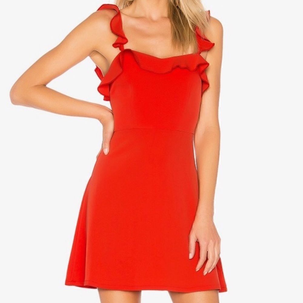 by the way. Ruffle-Strap Mini Dress in Scarlet Red